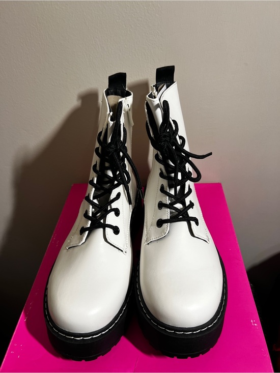 torrid Shoes - Torrid White Lace-Up Platform Combat Boots - Women's